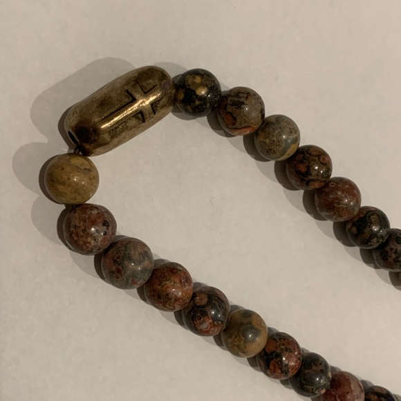 Stone Jasper Beaded Cross Necklace Boho Rustic - Picture 6 of 7